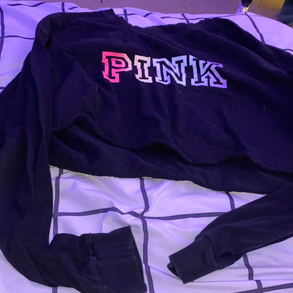 PINK Ombre Logo Black Crewneck